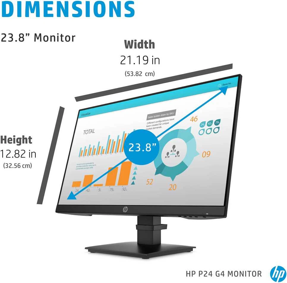 „Hewlett Packard“ (HP) „HP ProDisplay P24 G4 FHD“ monitorius – 23,8 colio 1920 x 1080 FHD AG, IPS, „DisplayPort/HDMI/VGA“, 3 jungtys