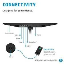 „Hewlett Packard“ (HP) „HP E24i G4 WUXGA“ monitorius – 24 colių, 1920 x 1200 WUXGA, 250 nitų, 60 Hz, AG, IPS, HDMI/VGA/DisplayPort, 4 USB-A, reguliuojamo aukščio / pakreipimo / pasukimo / sukimosi ašys, 3 metimai