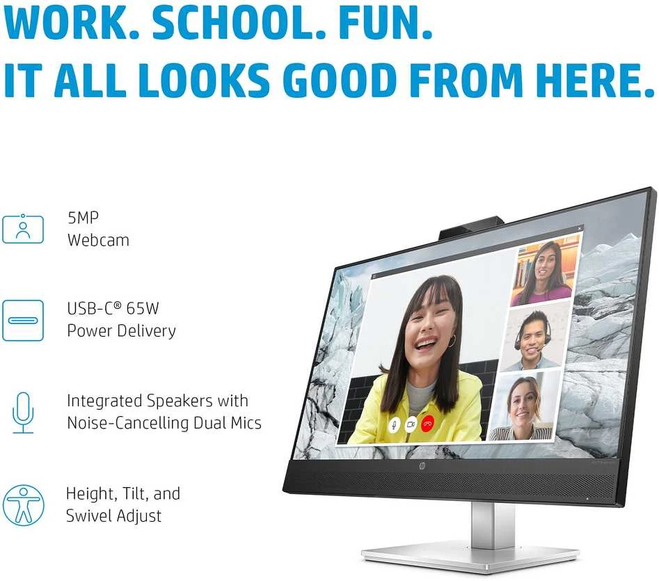 Monitorius HP E27m G4 QHD USB-C Conferencing Monitor/IPS/QHD (2560 x 1440)/300 nits/web cam 5MP/Speakers 2 x 5 W  (40Z29AA)