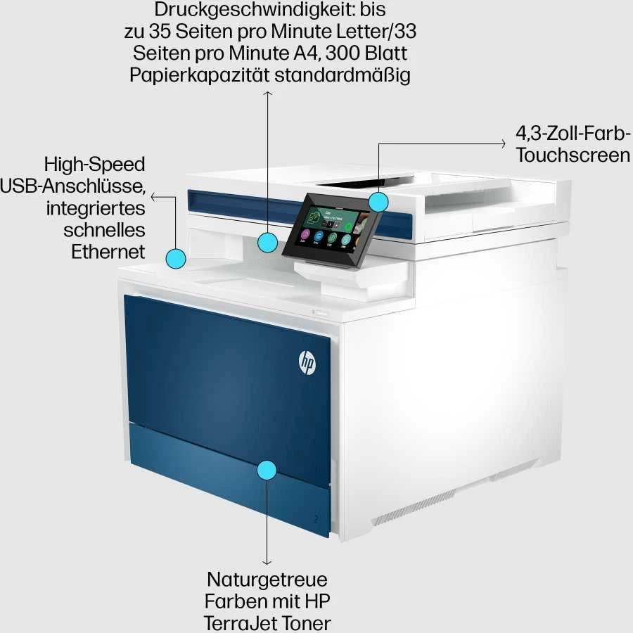 Hewlett Packard (HP) HP Color LaserJet Pro MFP 4302fdn All-in-One Spausdintuvas - A4 spalvotas lazerinis, Spausdinti/Kopijuoti/Dual-Side Scan, Auto-Duplex, Automatinis dokumentų tiektuvas, LAN, Faksas, 33ppm, 750-4000 puslapių mėnuo (pakeičia M479fdn)