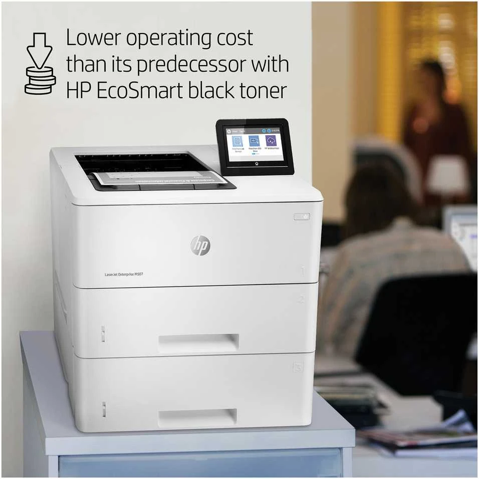 Hewlett Packard (HP) HP LaserJet Enterprise M507x Spausdintuvas - A4 Mono lazerinis, Spausdinimas, Automatinis dokumentų tiektuvas, Auto-Duplex, LAN, WiFi, 43ppm, 2000-7500 puslapių per mėnesį (pakeičia M506x)