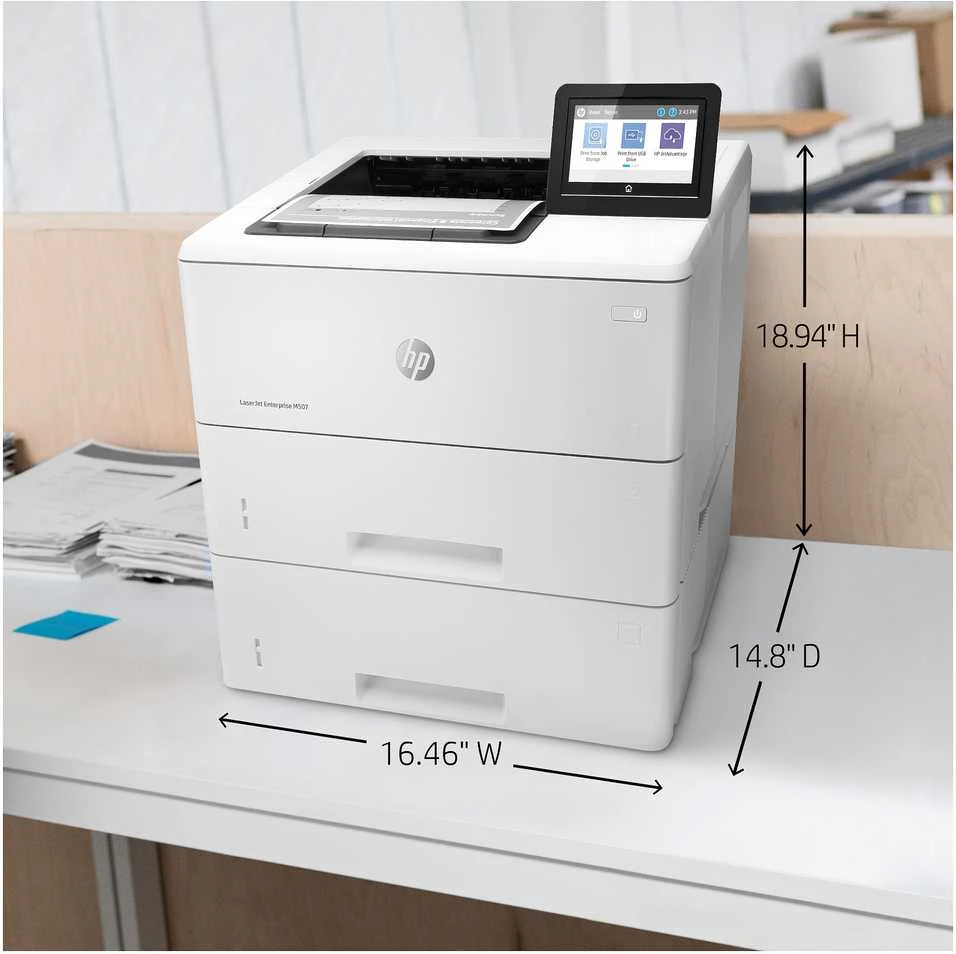 Hewlett Packard (HP) HP LaserJet Enterprise M507x Spausdintuvas - A4 Mono lazerinis, Spausdinimas, Automatinis dokumentų tiektuvas, Auto-Duplex, LAN, WiFi, 43ppm, 2000-7500 puslapių per mėnesį (pakeičia M506x)