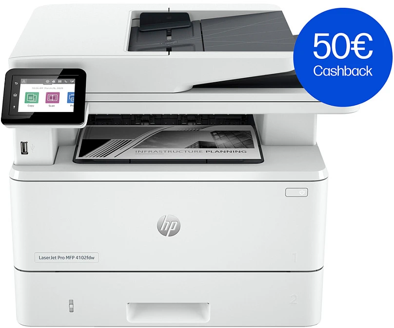 Spausdintuvas Hewlett Packard (HP) HP LaserJet Pro MFP 4102fdw MFP Mono lazerinis A4 38 psl./min. Kopijavimas 40 psl./min. Spausdinimas 350 lapų LAN „Wi-Fi“ USB „Bluetooth“ USB