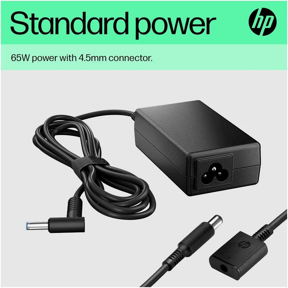 Hewlett Packard (HP) HP 65 W išmanusis kintamosios srovės maitinimo adapteris – nešiojamojo kompiuterio įkroviklis, 4,5 mm jungtis su 7,4 mm adapteriu / tinka HP 200 serijos, „ProBook 400/600“ serijos, „EliteBook 700/800“ serijos kompiuteriams
