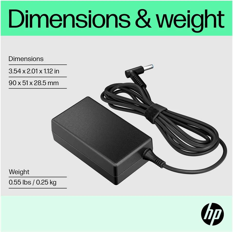 Hewlett Packard (HP) HP 65 W išmanusis kintamosios srovės maitinimo adapteris – nešiojamojo kompiuterio įkroviklis, 4,5 mm jungtis su 7,4 mm adapteriu / tinka HP 200 serijos, „ProBook 400/600“ serijos, „EliteBook 700/800“ serijos kompiuteriams
