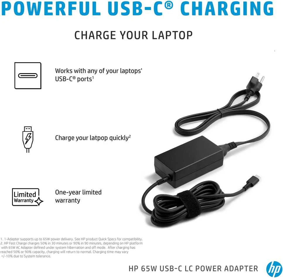 HP 65W USB-C LC maitinimo adapteris EMEA – INTL English Loc Euro kištukas