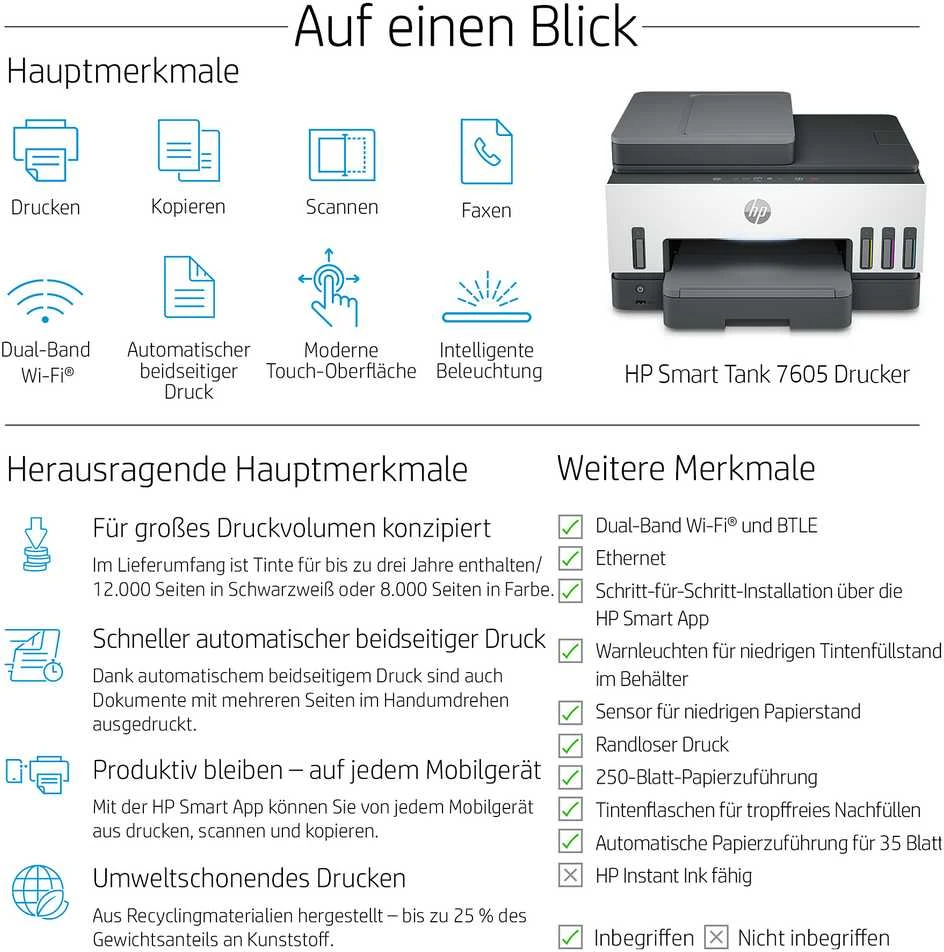 Hewlett Packard (HP) Spausdintuvas T HP Smart Tank 7605 3in1/A4/WiFi/Bluetooth/ADF/Dulpex