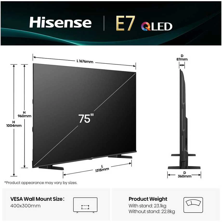Televizorius TV Set Hisense 75E77Q 75-inch 4K QLED Smart TV