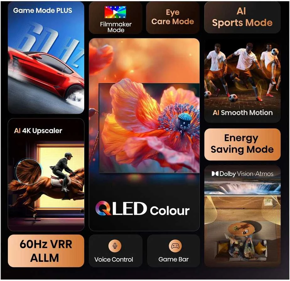 Televizorius Hisense 85E77Q - 85 colių įstrižainės 4K QLED išmanusis televizorius, HDR10+, Dolby Vision, Juodas