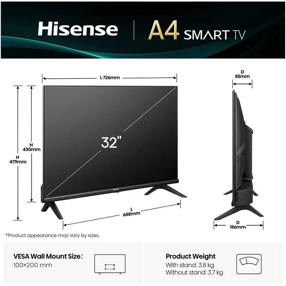Televizorius Hisense HD Smart TV | 32A4Q | 32" | Smart TV | VIDAA OS | HD | Juodas