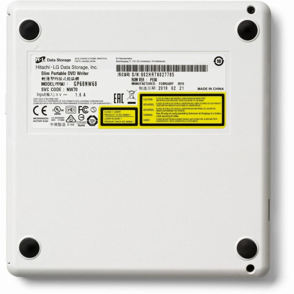 LG H.L duomenų saugykla | Itin plonas nešiojamasis DVD rašiklis | GP60NW60 | Sąsaja USB 2.0 | DVD±R/RW | CD skaitymo greitis 24 x | CD įrašymo greitis 24 x | Baltas | Stalinis kompiuteris / Nešiojamasis kompiuteris