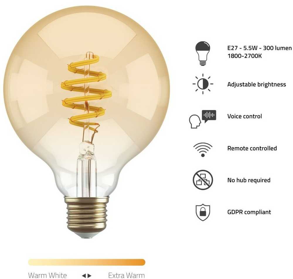 Avanca International BV Hombli inteligentna Filament żarówka, G95, E27, CCT, Amber