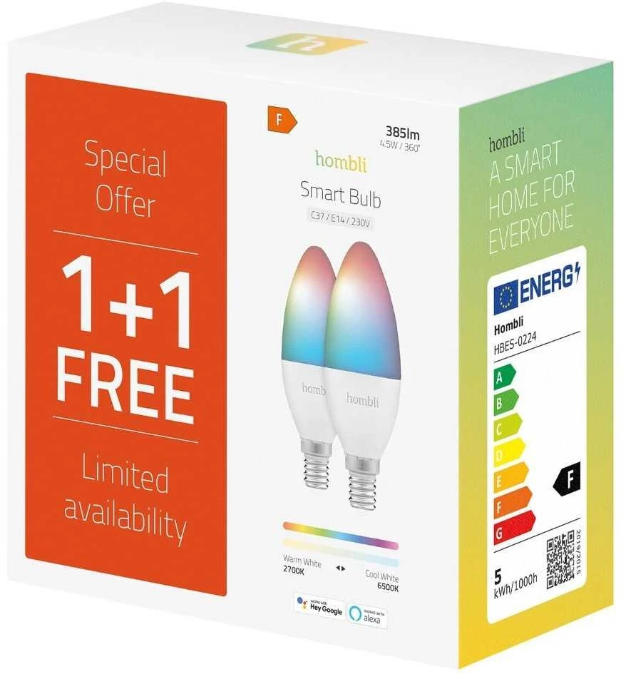 Avanca International BV Hombli smarte Glühbirne, 4,5W, E14, RGB, CCT, 1+1 reklaminis paketas