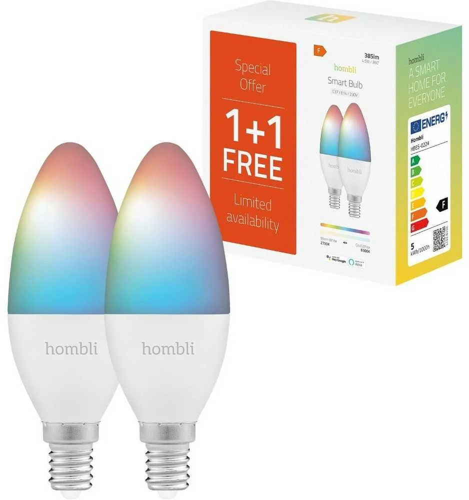 Avanca International BV Hombli smarte Glühbirne, 4,5W, E14, RGB, CCT, 1+1 reklaminis paketas