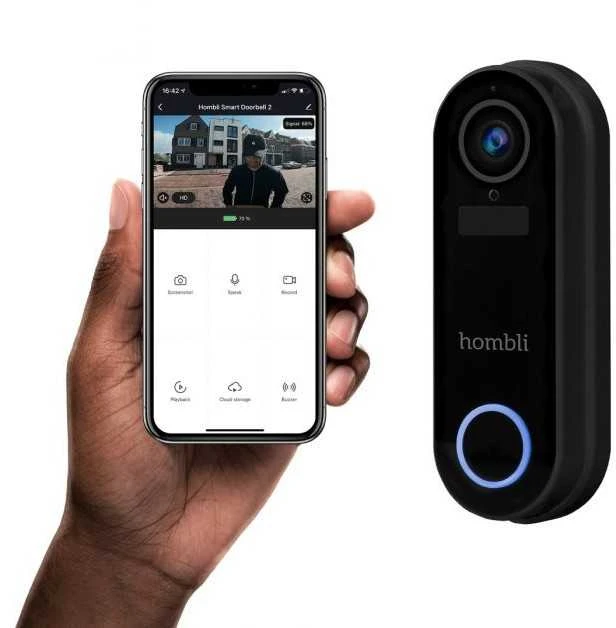 „Hombli“ – išmaniųjų durų skambučių reklaminis rinkinys (2 durų skambutis + 2 varpeliai), juodas