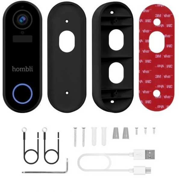 „Hombli“ – išmaniųjų durų skambučių reklaminis rinkinys (2 durų skambutis + 2 varpeliai), juodas