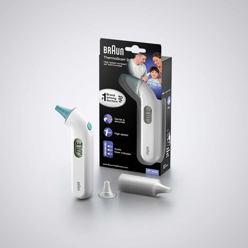 Braun Thermoscan 3 infraraudonųjų spindulių ausies termometras IRT3030 Atminties funkcija, Matavimo laikas 1 s, Baltas
