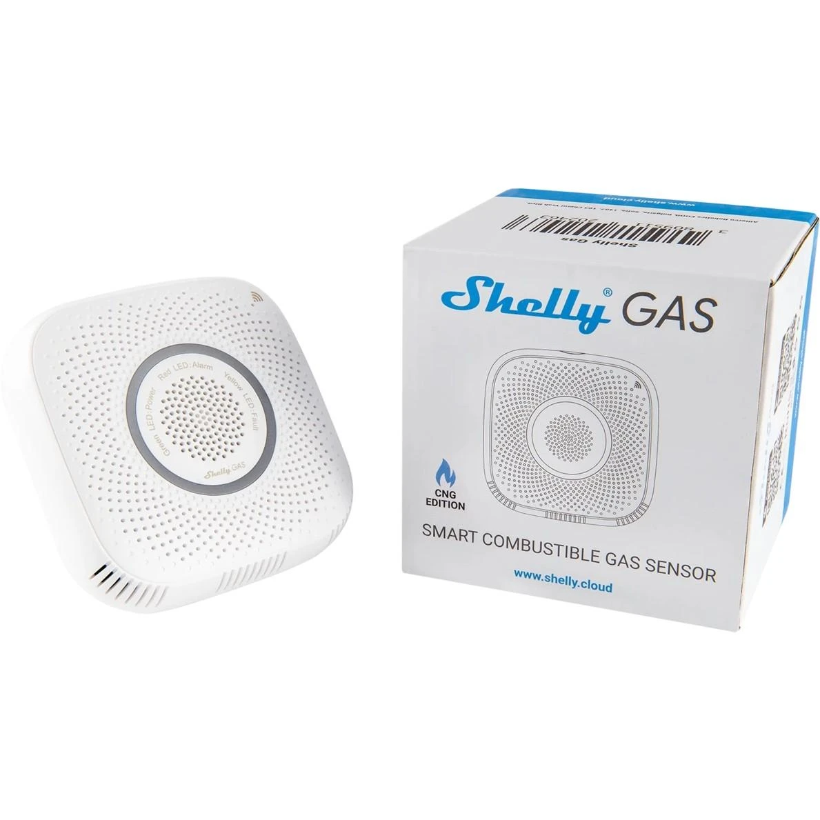 Shelly Gas LPG Wi-Fi valdomas dujų jutiklis su garso ir šviesos signalu