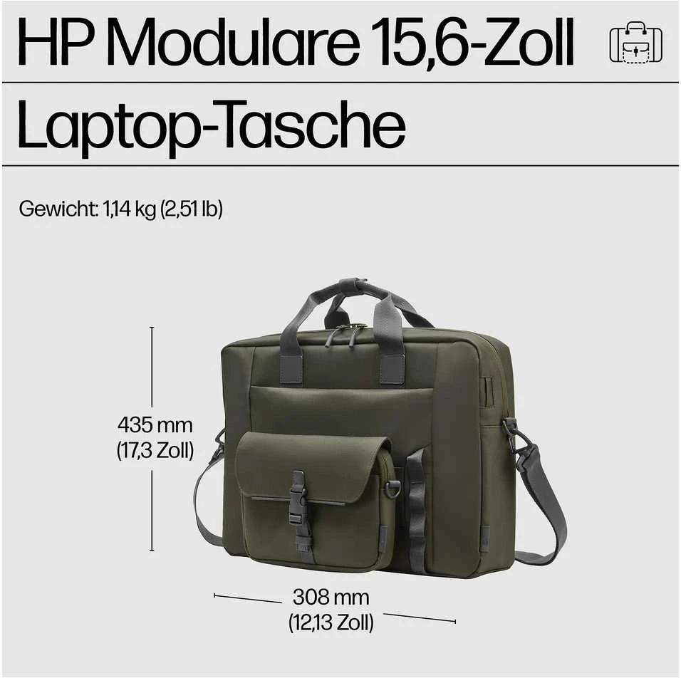 „HP Modular 15.6 Top Load“, „Trys viename“ (RFID maišelis, apkrova iš viršaus, įvorė), atsparus „Vanduo“, praleidžiamas laidas, 22 litrų talpa – tamsiai alyvuogių spalvų „Žalias“