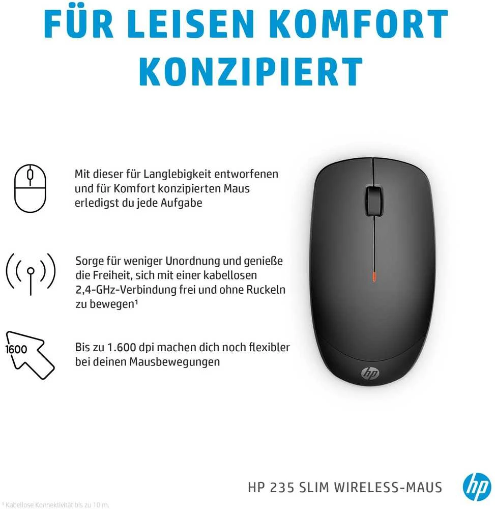 Hewlett Packard (HP) HP 235 Slim Belaidė pelė - Juodas