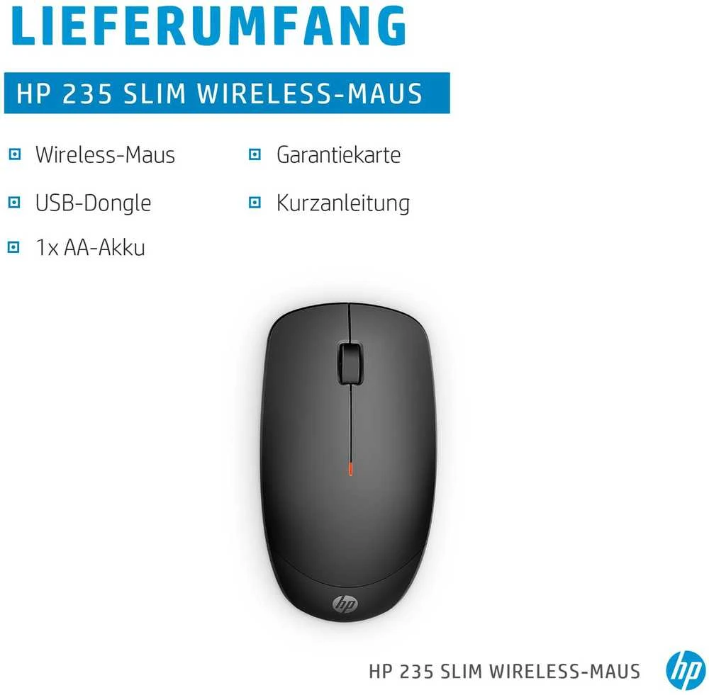 Hewlett Packard (HP) HP 235 Slim Belaidė pelė - Juodas