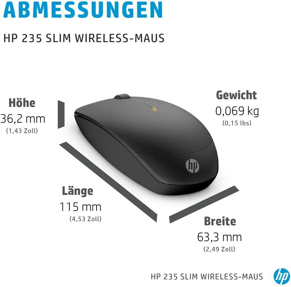 Hewlett Packard (HP) HP 235 Slim Belaidė pelė - Juodas