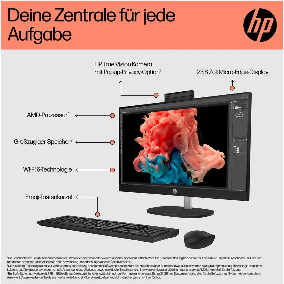 Stacionarus kompiuteris HP 23,8 colio FHD IPS daugiafunkcis kompiuteris R5-7520U, 8 GB / 512 GB SSD, Win11 24-cr0400ng