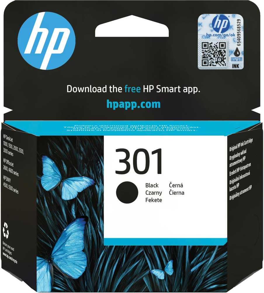 Hewlett Packard (HP) HP 301 originali rašalo kasetė, juoda, standartinės talpos, 3 ml