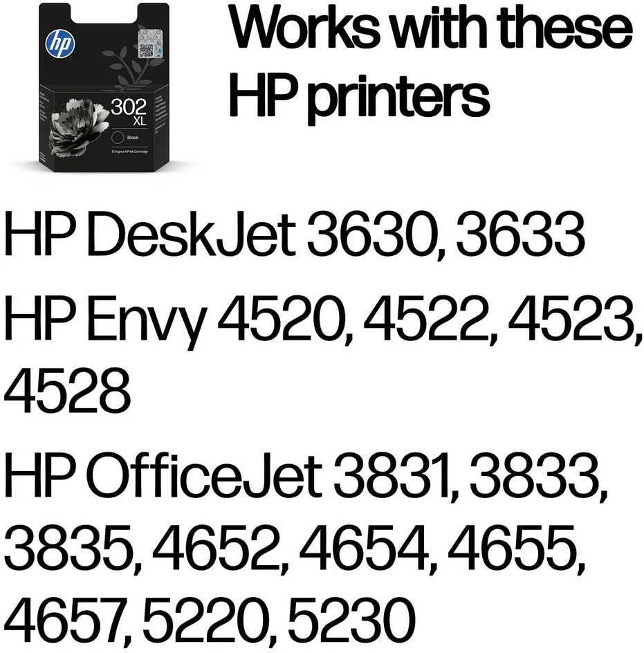 Hewlett Packard (HP) HP 302XL High Yield Juodas rašalo kasetė, 480 puslapių, skirta HP Officejet 3830,3834,4650, Deskjet 2130,3630,1010, Envy 4520
