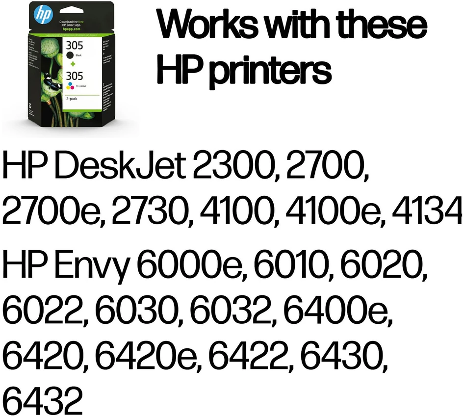 Hewlett Packard (HP) HP original ink 6ZD17AE#301, HP 305, blister pack, HP 2-pack DeskJet 2300, DeskJet 2710, DeskJet 2720, DeskJet