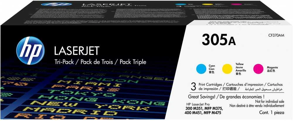 Hewlett Packard (HP) HP 305A LJ Pro 400/300, Color M351/M375/M475/M451 series C,M,Y rinkinys (kiekvienas 2 600 puslapių)