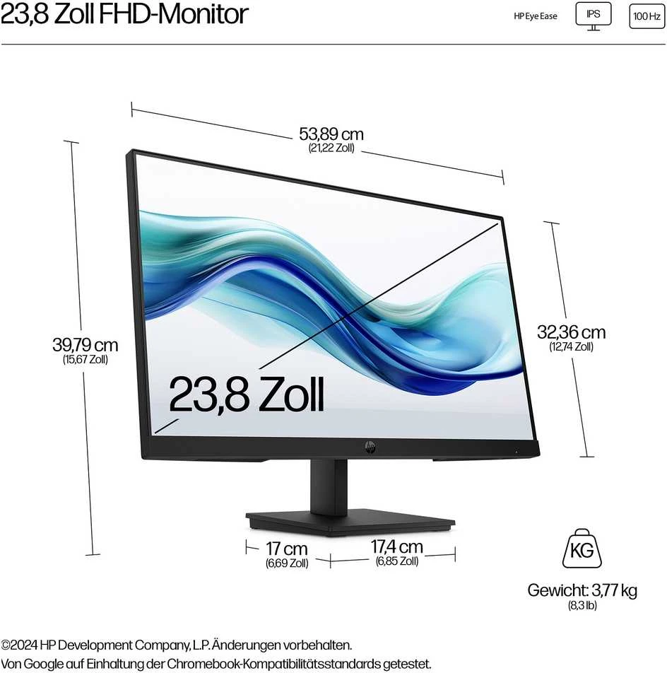 HP 324pf Series 3 Pro FHD monitorius - 23,8 colio 1920x1080 FHD 250 nitų 100 Hz AG, IPS, HDMI/VGA/DisplayPort, pakreipiamas, 3 colių (pakeičia P24)