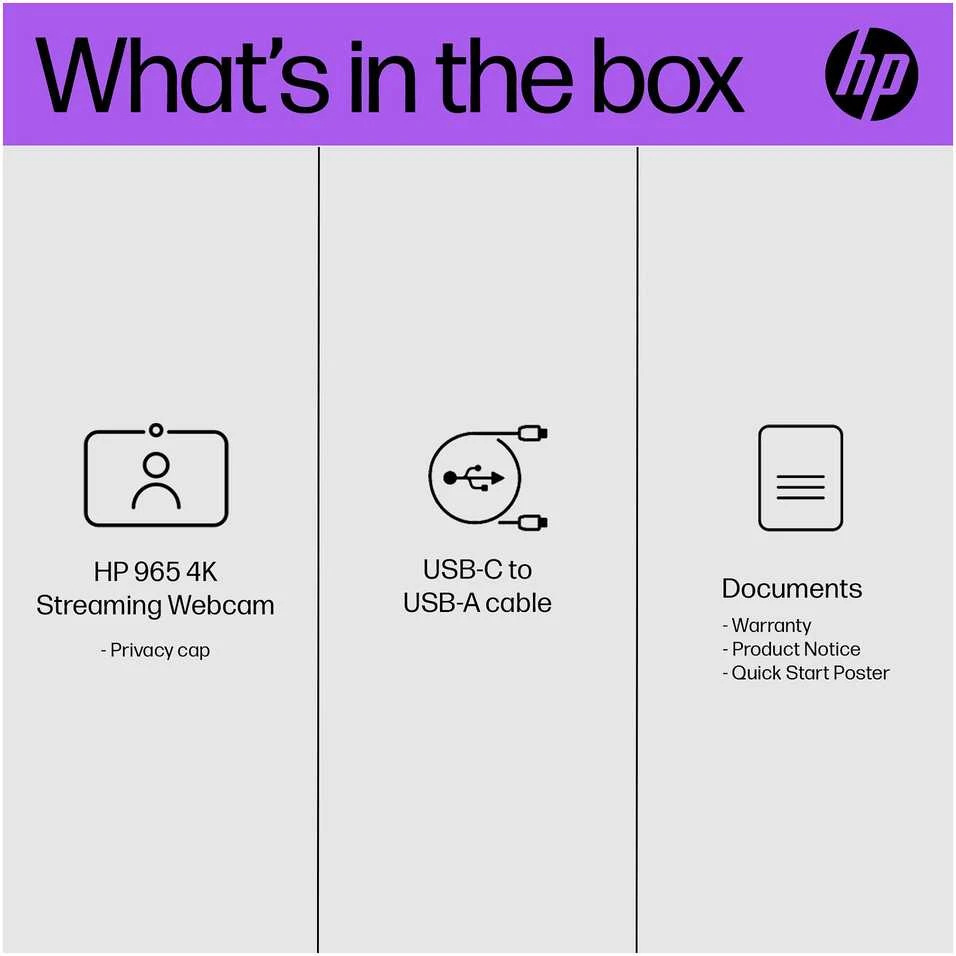 HP 325 USB FHD Privacy verslo klasės internetinė kamera su integruotu mikrofonu, sertifikuota „Chromebook“, tvirtinama prie sienos - Juodas