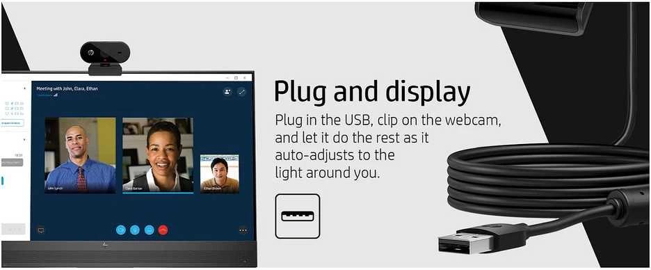 HP 325 USB FHD Privacy verslo klasės internetinė kamera su integruotu mikrofonu, sertifikuota „Chromebook“, tvirtinama prie sienos - Juodas