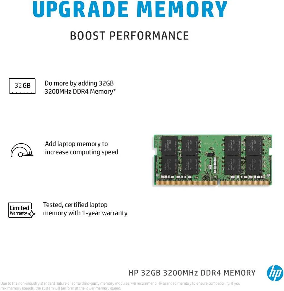 Hewlett Packard (HP) HP 32GB (1x32GB) 3200MHz DDR4 SODIMM RAM atmintis, skirta HP nešiojamiesiems kompiuteriams