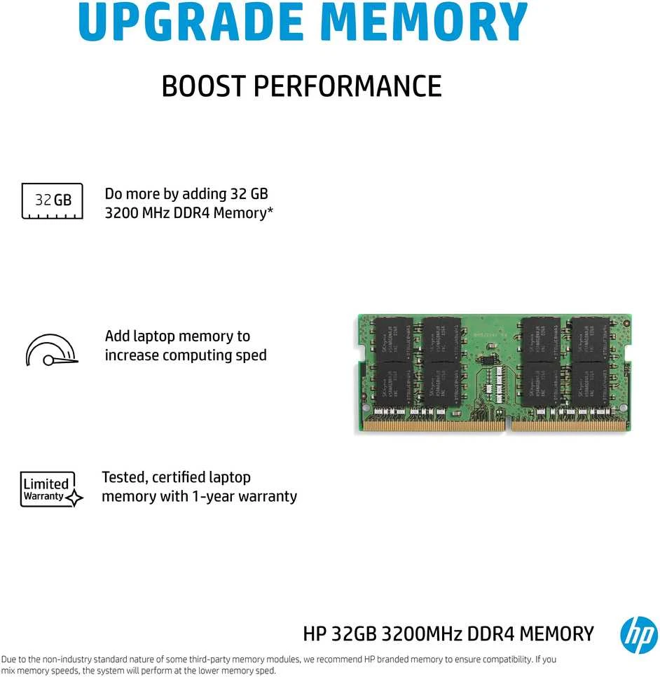Hewlett Packard (HP) HP 32GB (1x32GB) 3200MHz DDR4 SODIMM RAM atmintis, skirta HP nešiojamiesiems kompiuteriams