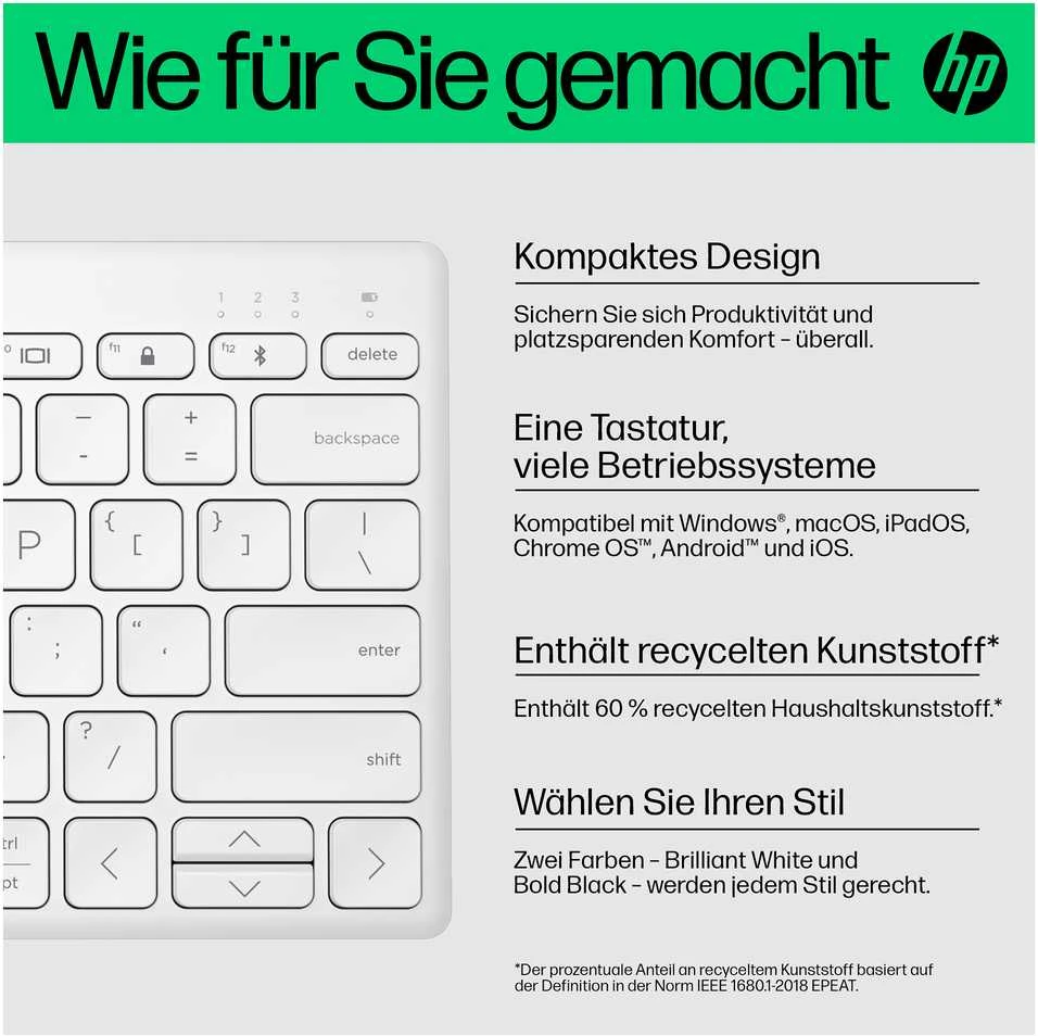 Klaviatūra Hewlett Packard (HP) HP 350 692T0AA DE-išdėstymas, Bluetooth, baltas
