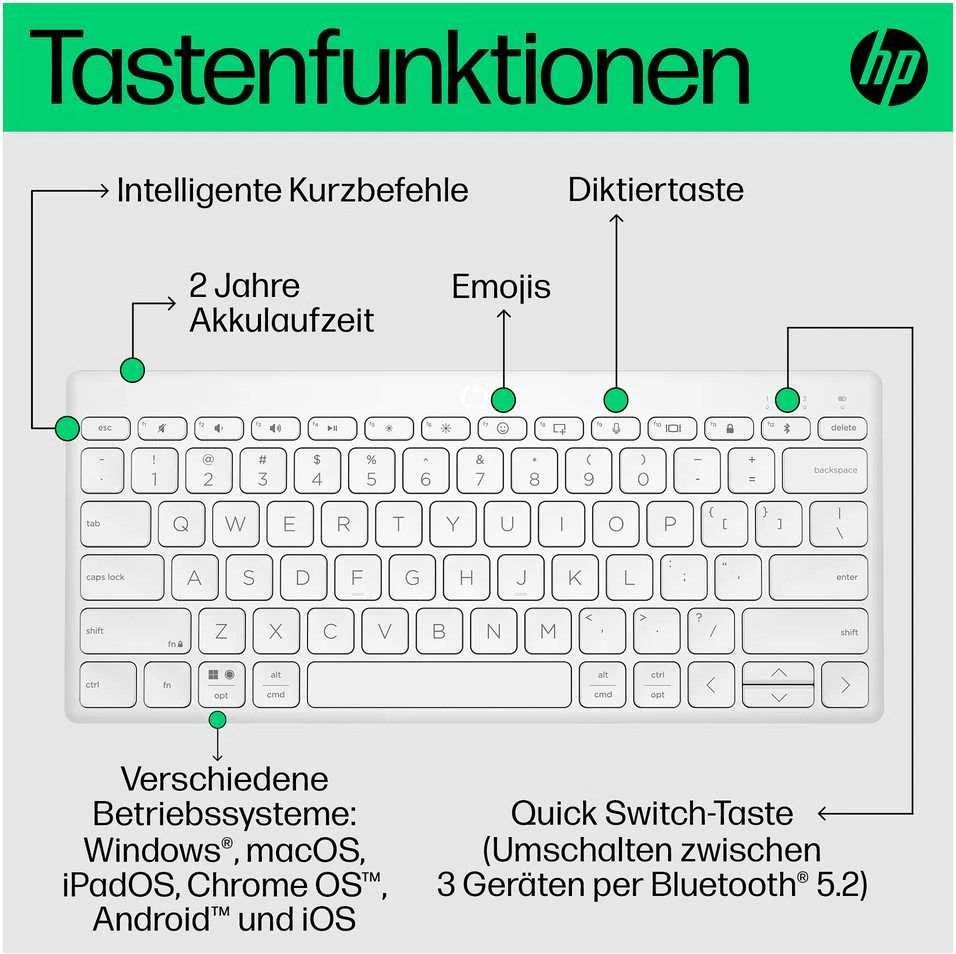 Klaviatūra Hewlett Packard (HP) HP 350 692T0AA DE-išdėstymas, Bluetooth, baltas