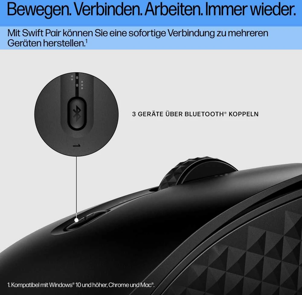 Hewlett Packard (HP) HP 425 Silent Wireless Bluetooth Pelė - Programuojamas, 4 krypčių slinkimas - Juodas