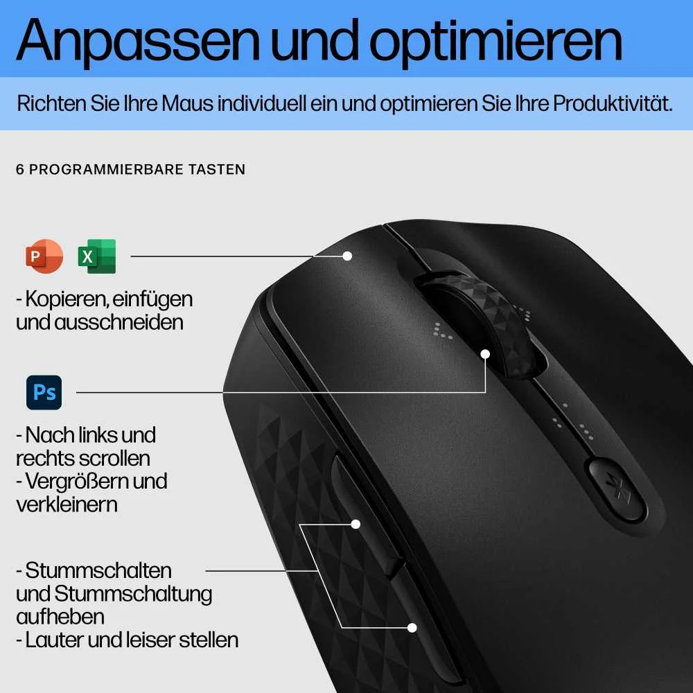 Hewlett Packard (HP) HP 425 Silent Wireless Bluetooth Pelė - Programuojamas, 4 krypčių slinkimas - Juodas