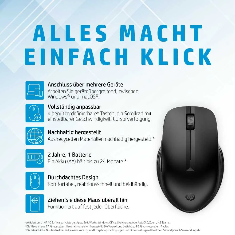 Hewlett Packard (HP) HP 435 Belaidė pelė - Multi-Device, Dual-Mode - Juodas