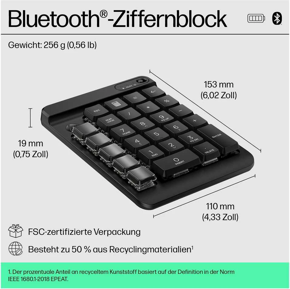 HP 435 programuojama belaidė Bluetooth klaviatūra su keičiamais klaviatūros dangteliais - Juodas