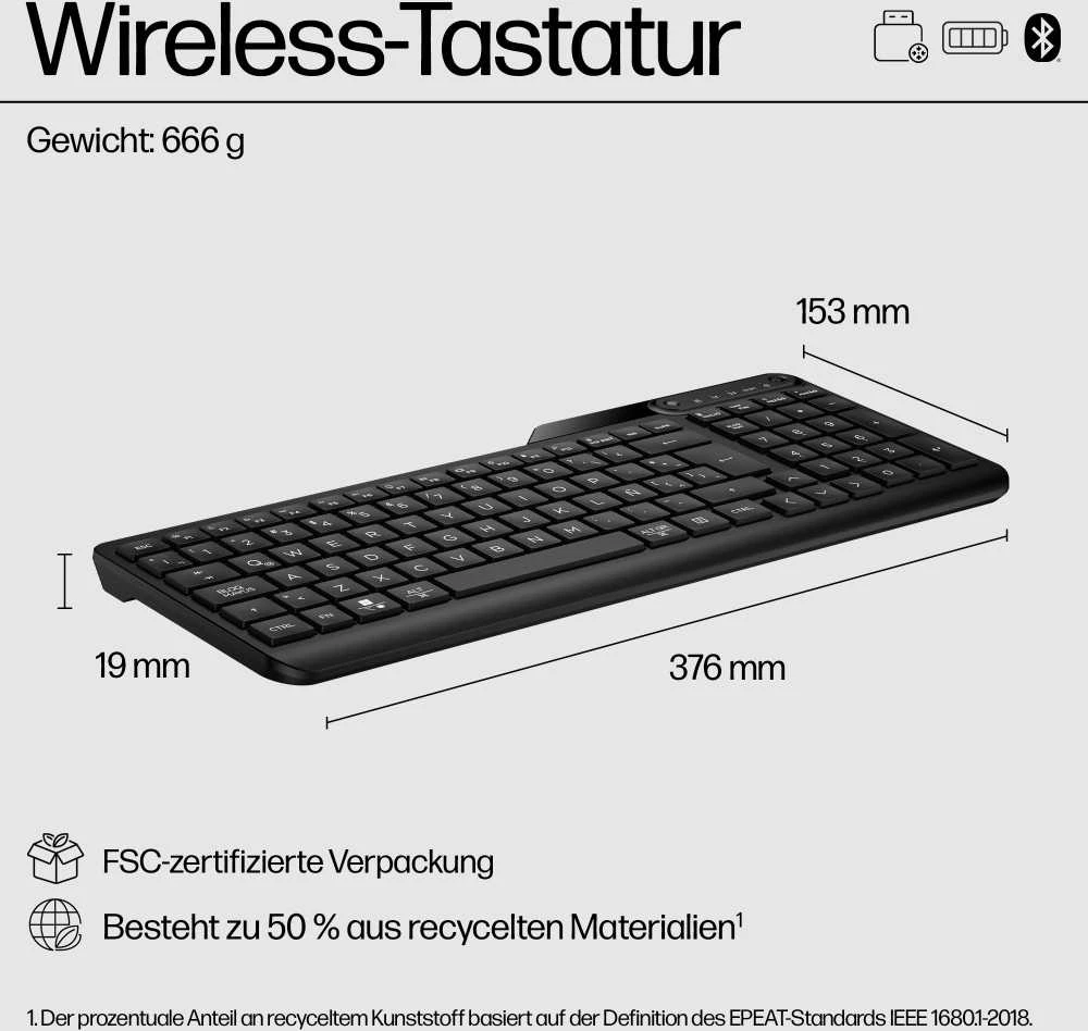 HP 475 dviejų režimų belaidžio ryšio klaviatūra -