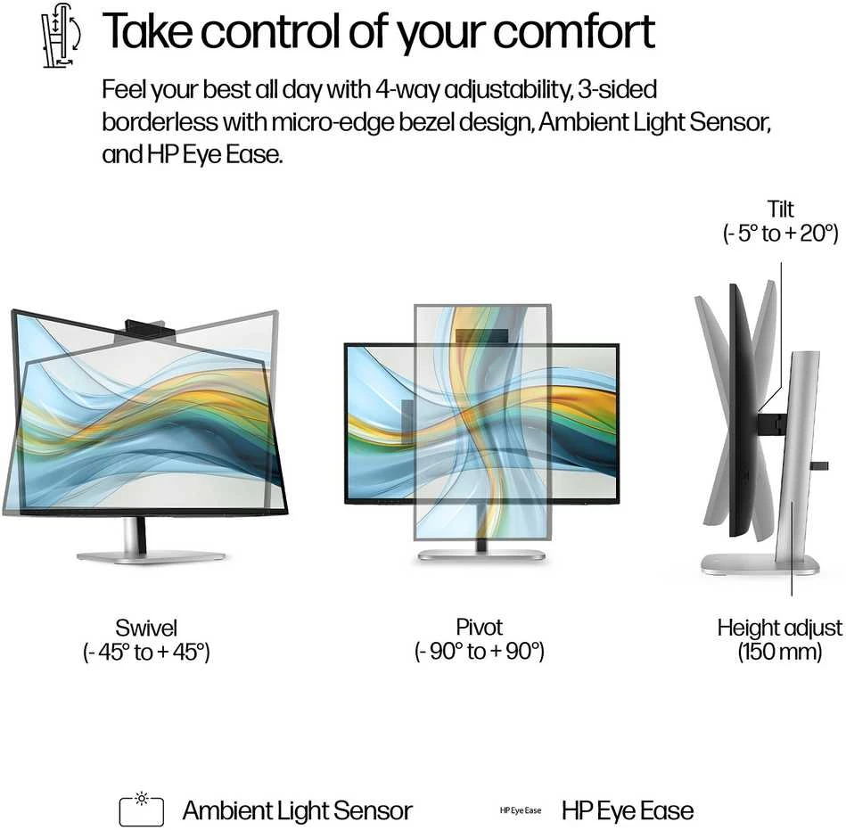 HP 527pm Series 5 Pro QHD konferencijų monitorius – 27 colių 2560x1440 QHD 350 nitų 100 Hz AG, IPS, USB-C(100W/15W)/HDMI/DP Daisy-Chain, 3x USB-A, garsiakalbiai, reguliuojamo aukščio kamera/LAN, RJ, vel-45tivolt 3 metai (pakeičia E27m)