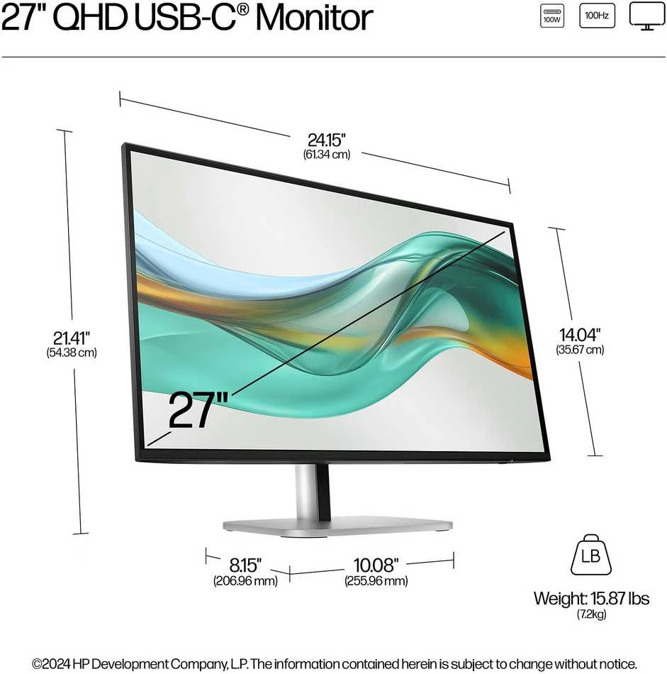 HP 527pu Series 5 Pro QHD įkrovimo monitorius – 27 colių 2560x1440 QHD 350 nitų 100 Hz AG, IPS, USB-C(100W/15W)/HDMI/DisplayPort Daisy-Chain, 3x USB-A