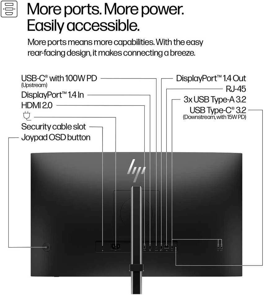 HP 527pu Series 5 Pro QHD įkrovimo monitorius – 27 colių 2560x1440 QHD 350 nitų 100 Hz AG, IPS, USB-C(100W/15W)/HDMI/DisplayPort Daisy-Chain, 3x USB-A