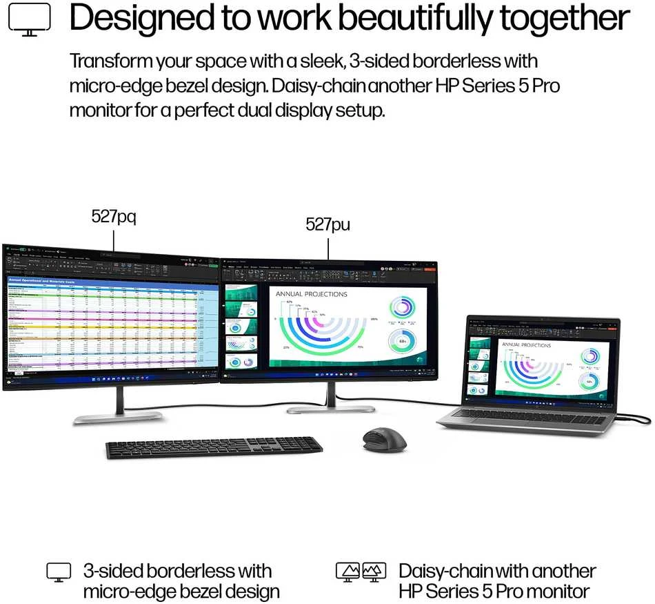HP 527pu Series 5 Pro QHD įkrovimo monitorius – 27 colių 2560x1440 QHD 350 nitų 100 Hz AG, IPS, USB-C(100W/15W)/HDMI/DisplayPort Daisy-Chain, 3x USB-A