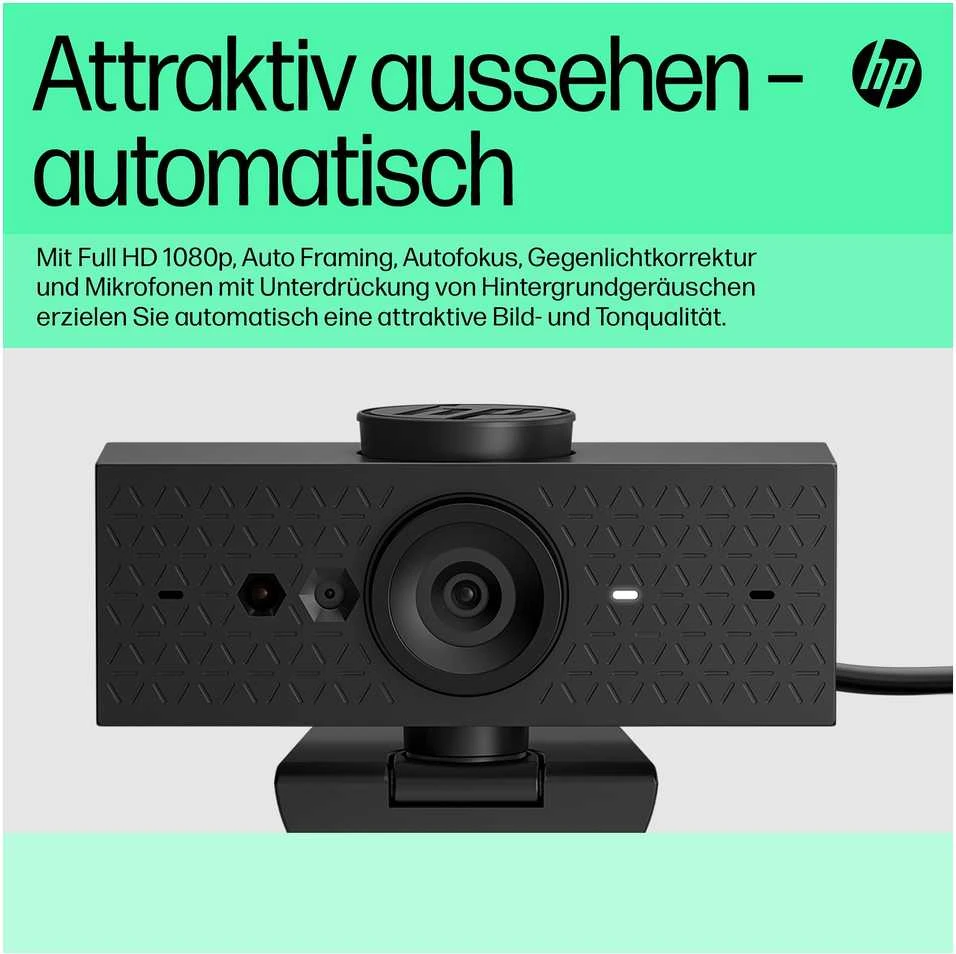 HP 625 USB FHD konferencijų verslo internetinė kamera – pakreipta, pasukama, dvigubą triukšmą mažinantis mikrofonas, HDR, suderinama su „Windows Hello“, pritvirtinama – Juodas