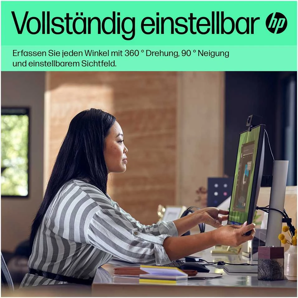 HP 625 USB FHD konferencijų verslo internetinė kamera – pakreipta, pasukama, dvigubą triukšmą mažinantis mikrofonas, HDR, suderinama su „Windows Hello“, pritvirtinama – Juodas