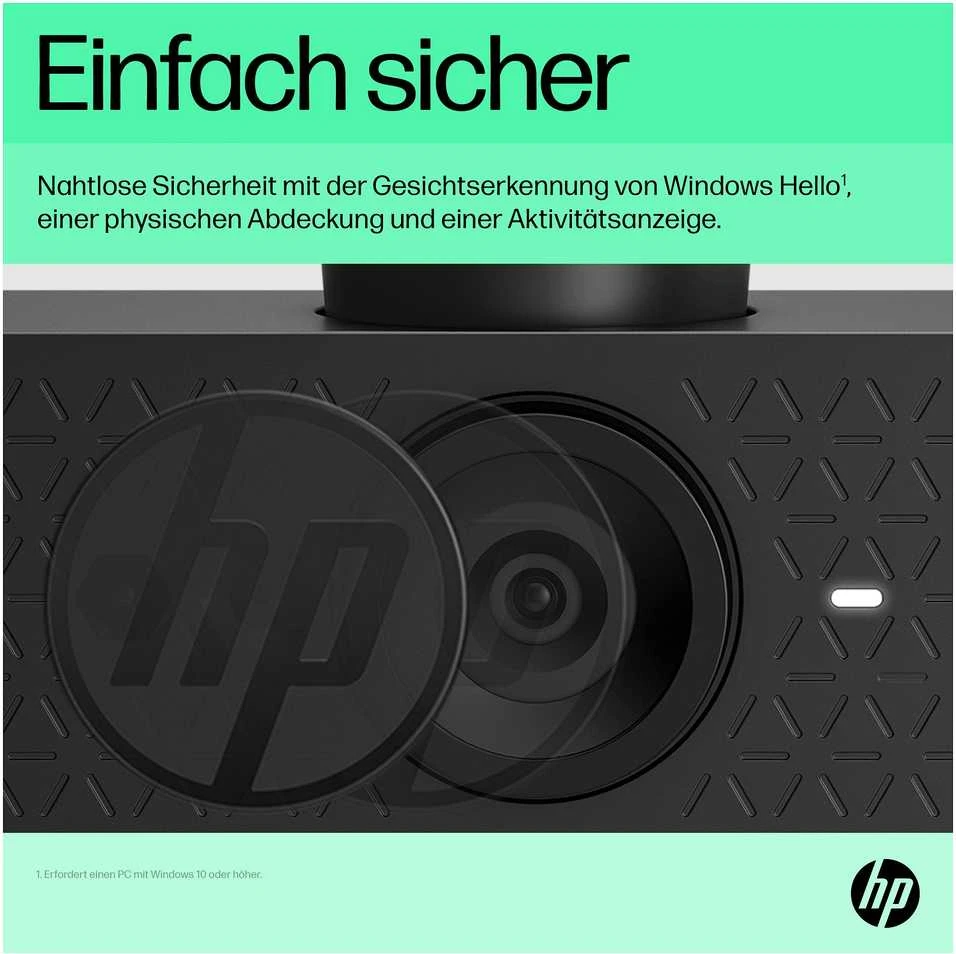 HP 625 USB FHD konferencijų verslo internetinė kamera – pakreipta, pasukama, dvigubą triukšmą mažinantis mikrofonas, HDR, suderinama su „Windows Hello“, pritvirtinama – Juodas